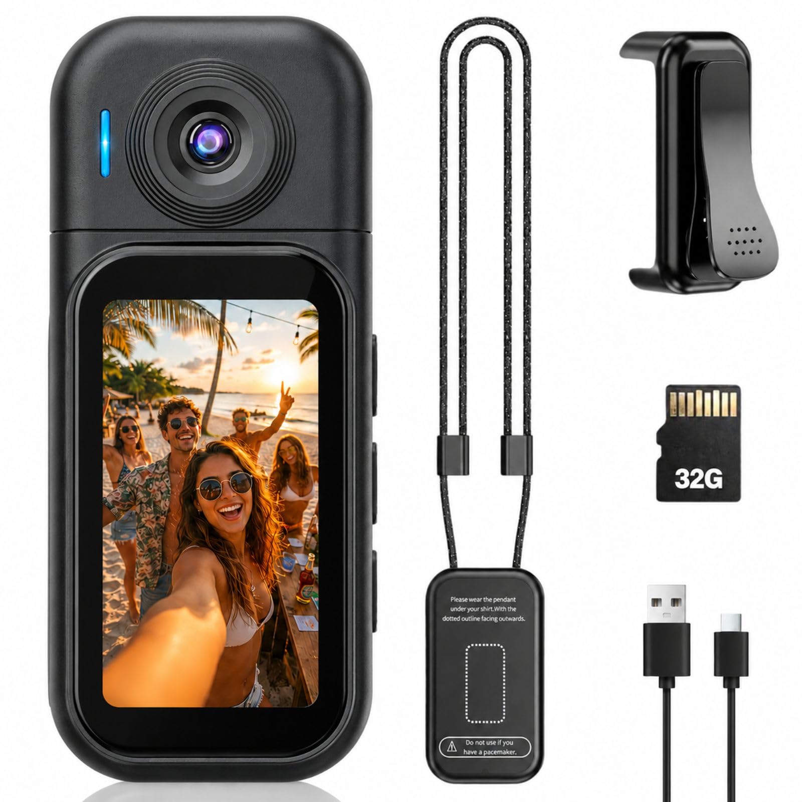 Mini Body Camera Video Recorder, 32GB Card, 1080P 180° Flip Lens Vlogging Cam, 150Mins Battery, Personal Security Chest Camera with Magnetic Clip for Police/Patrol/Delivery/Home-image-7