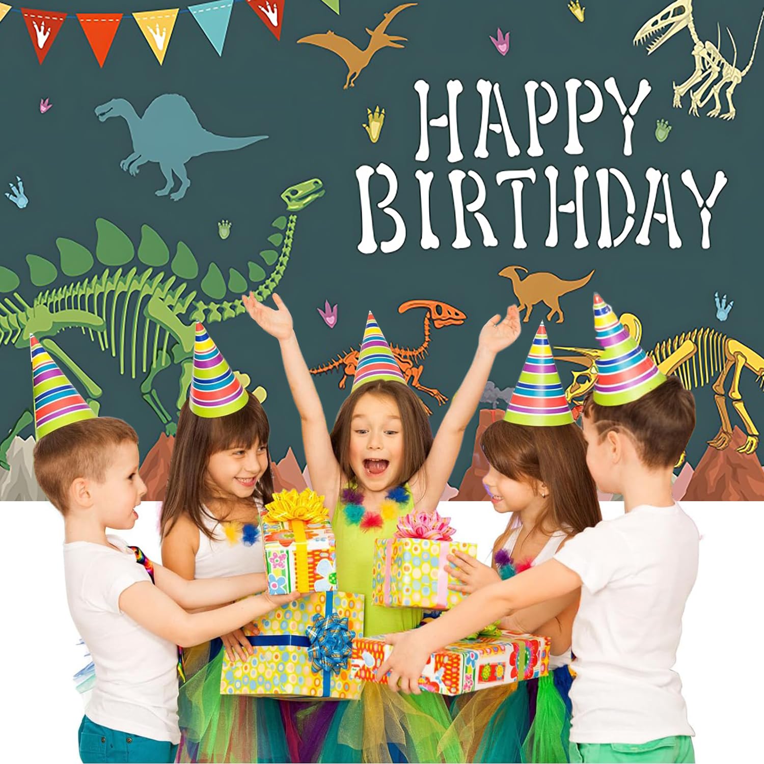 3x2.4m Sfondo Dinosauro Buon compleanno mondo dei dinosauri sfondo fotografico Baby Shower bambini ragazzi ragazze tema Dino decorazioni per feste di compleanno Banner Photo Booth Props