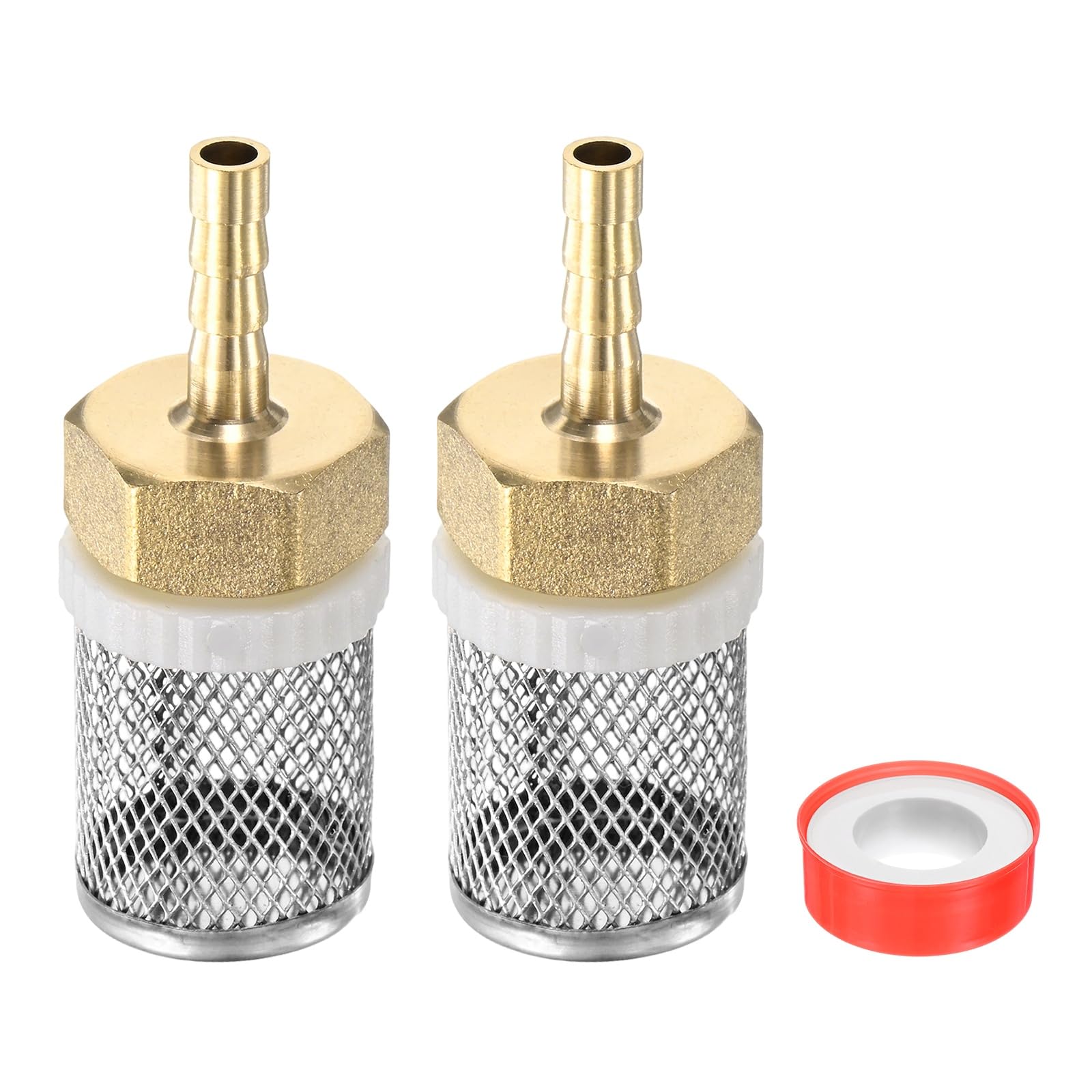 M METERXITY 1-Set 6mm Filter Copper Tube Joint, Stainless Steel Inline Strainers Filter Copper Tube Joint Hose Connections with 1 Sealing Tape for Garden/Swimming Pool/Fish Tank Filters