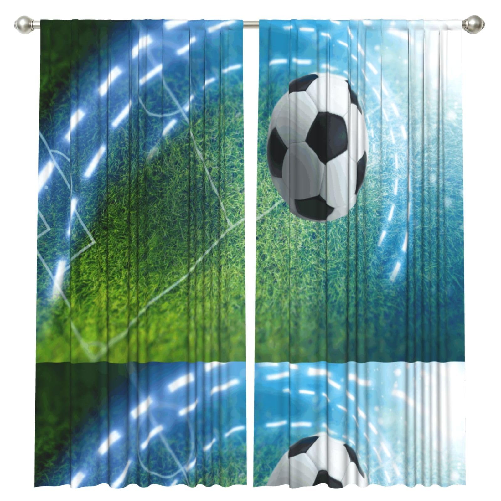 InOmak Soccer Sports Ball Printed, 2 Panels Window Curtains 52 x 84 Inch Blackout Curtains for Living Room Bedroom