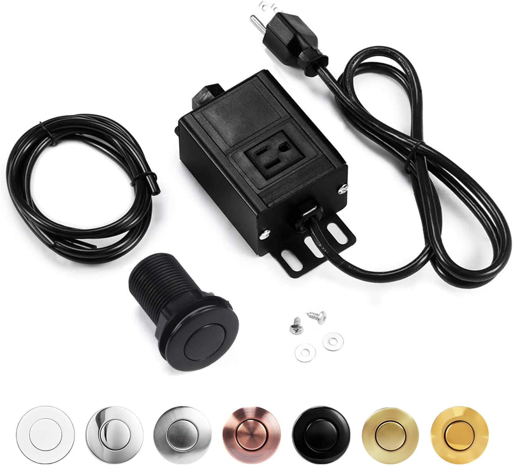 Garbage Disposal Air Switch Kit, Sink Top Waste Disposer Short ABS Black On/Off Push Button with Aluminum Alloy Power Module, Food Waste Disposals Replacement Parts by CLEESINK