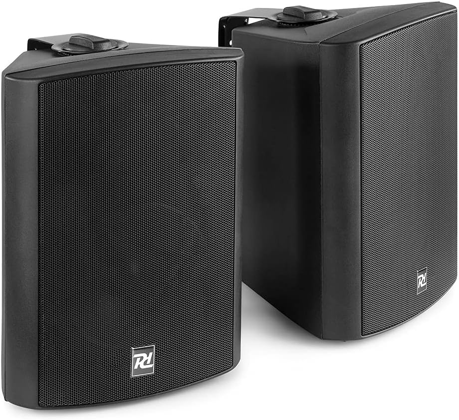Power Dynamics DS50AB Wall Mounted Bluetooth Speaker System, 50W RMS Active Audio Speakers with Subwoofer Output, AUX, Loop Input & Auto-On Feature for Home & Commercial Audio - Black