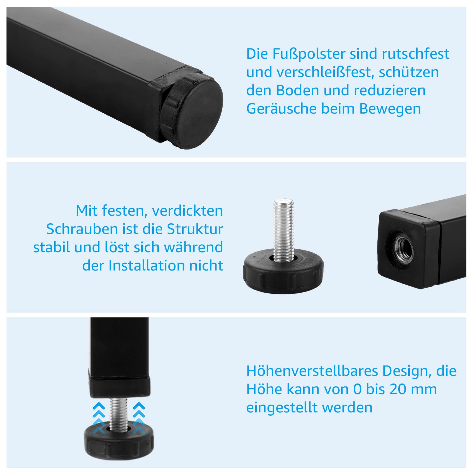 Lot de 4 pieds de lit réglables en hauteur 30 cm en métal avec vis pour lit, cadre de lit, canapé, armoire