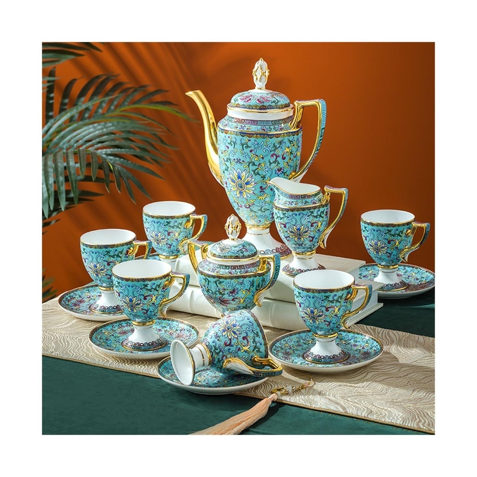 Jarra Juego de té la tarde café cerámica 15 piezas | Juego de taza y platillo de café Bone China