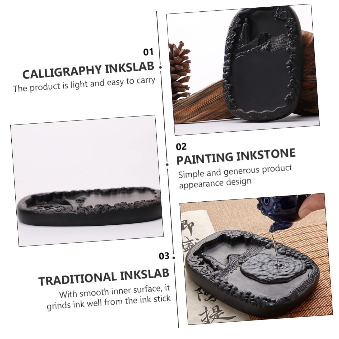 Pierre à Encre Chinoise Noire Pratique pour Calligraphie Étudiante