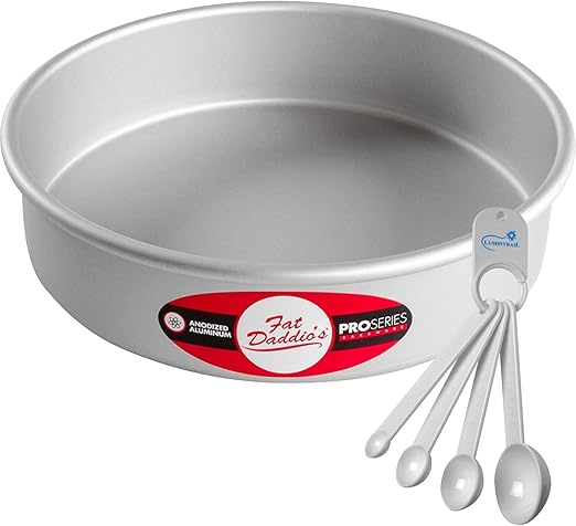 Lumintrail Fat Daddios Round Cake Pan | 8 x 2 Inch | Anodized Aluminum | with a Spoon Set