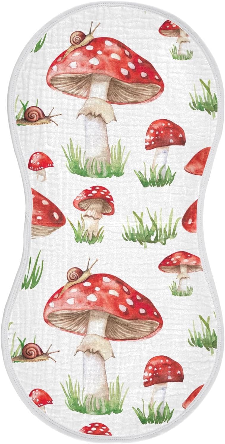 Mushrooms and Snails Muslin Baby Burp Cloths Feeding Cloths Face Towel Soft and Absorbent Bibs for Newborn Boys Girl- 4 Pack