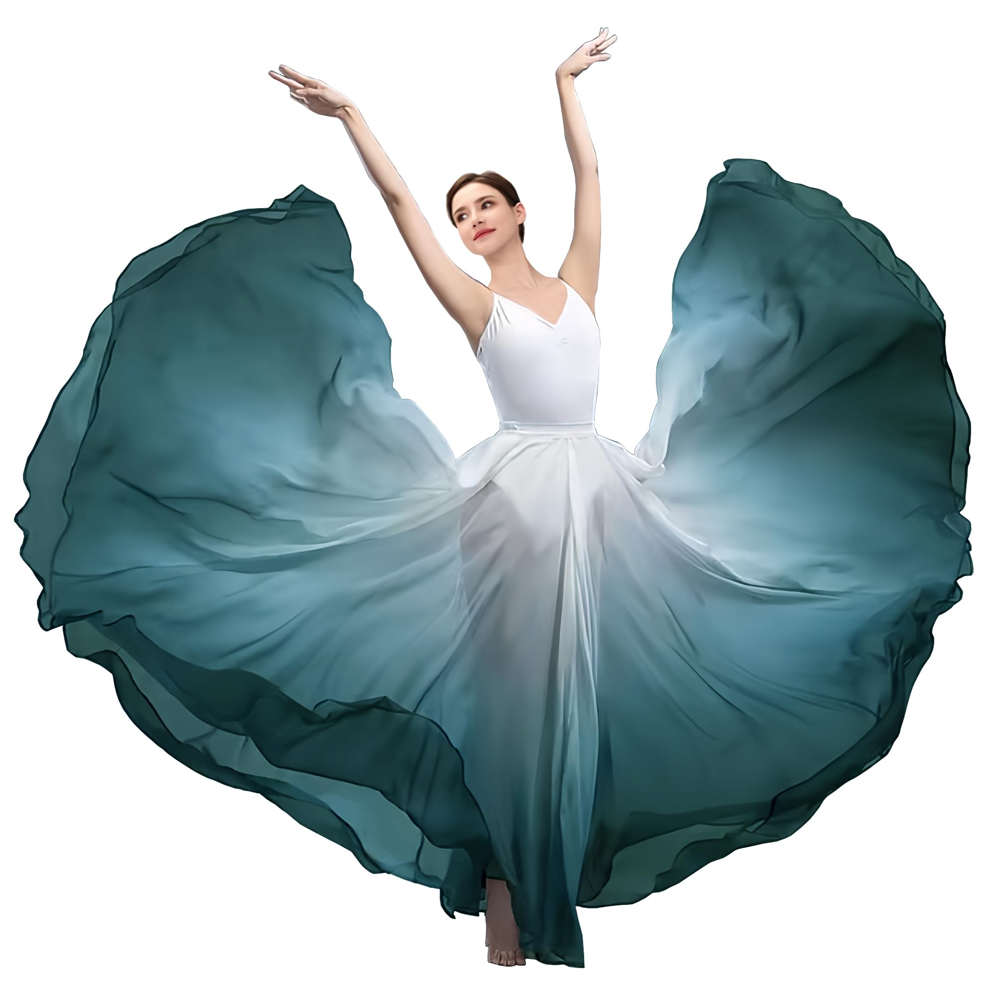 ZYACTU Long Sheer Lyrical Dance Skirt for Women's Swing Wrap Skirt Modern Ballet Costumes Performance