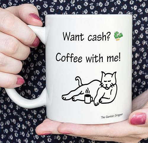 Quieres dinero Café conmigo - Taza de café - divertida taza de gato maullido - taza de gato perezoso regalo divertido para papá, madre amiga