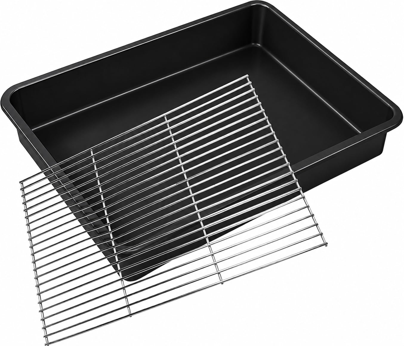 Black BBQ Grill Cleaning Tray – Large Deep Cleaning Tub for BBQ Grates & Oven Racks – Heavy Duty Reusable Grill Rack Soaking Container – 55cm x 40cm x 12cm