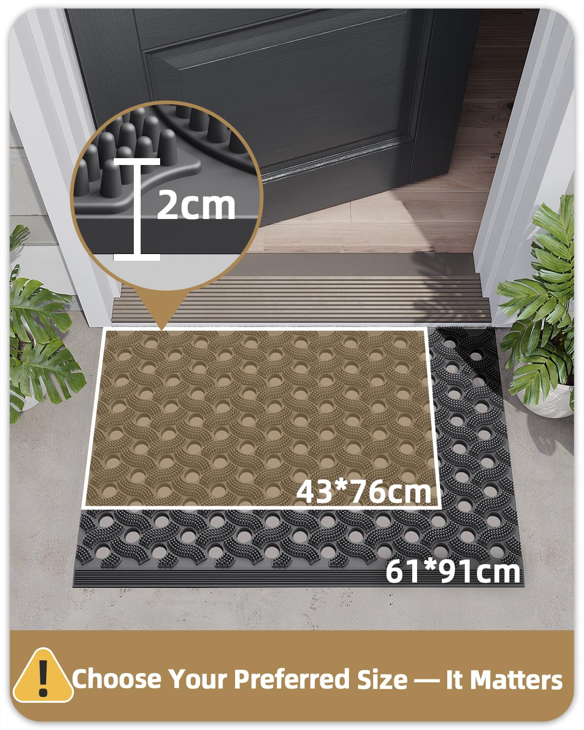 COLOR&GEOMETRY Paillasson Extérieur TPE Ultra Résistant et Imperméable, Tapis Extérieur Antidérapant avec Connecteurs, Écologique et sans Odeur, Tous Temps, Confort Pieds Nus, 43x75 cm, Gris