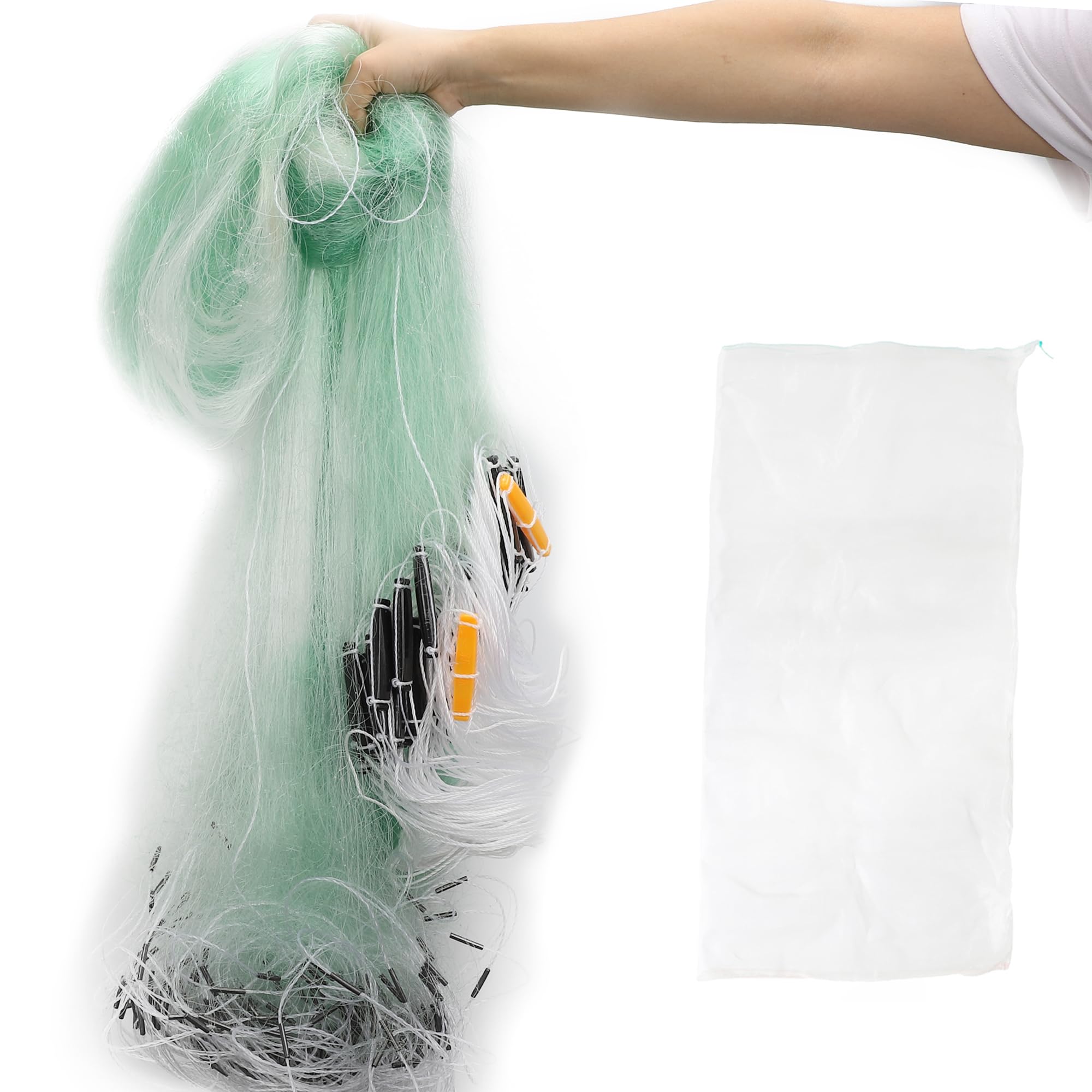 Rete da pesca a 3 strati, rete da pesca in nylon, lunghezza 50 metri, altezza 2 metri, con galleggianti e lavandini, trappola per esche pieghevole