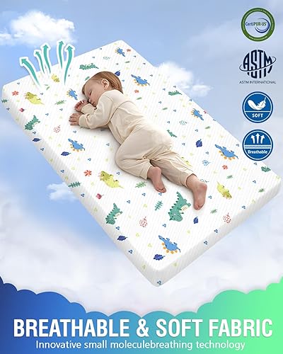 Miniatura 3 de Pack and Play Colchón de cuna de 38 x 26 pulgadas para bebé y niño pequeño, almohadilla portátil N Play con espuma de apoyo suave de alta densidad,