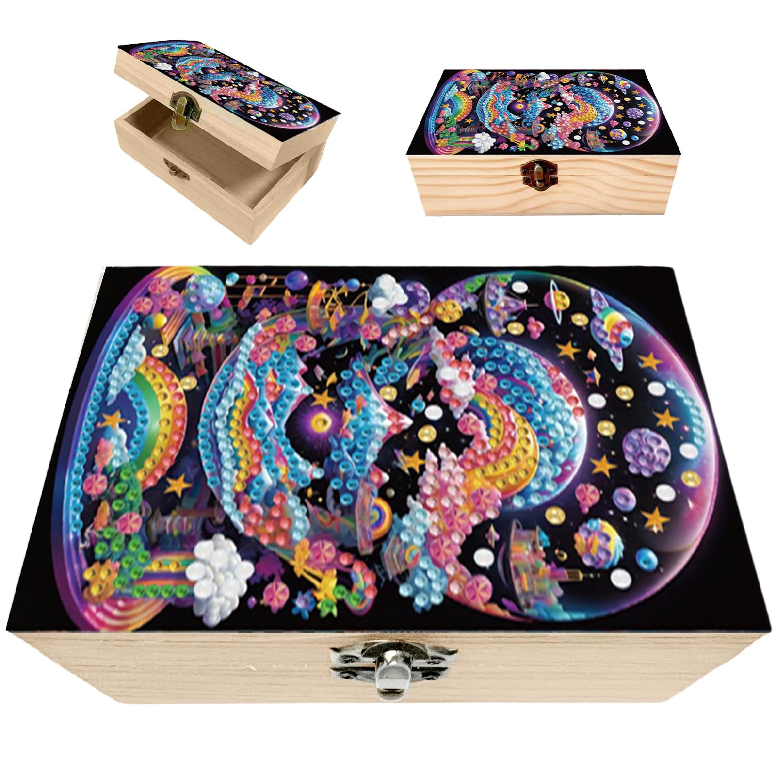 DIY Diamond Art Jewelry Box,Wooden Storage Box Diamond Dots Decorative Diamonds Art Flip Cover Jewelry Case Crystal Mosaic Arts Crafts for Kids, Girls Birthday Presents Age 6-12