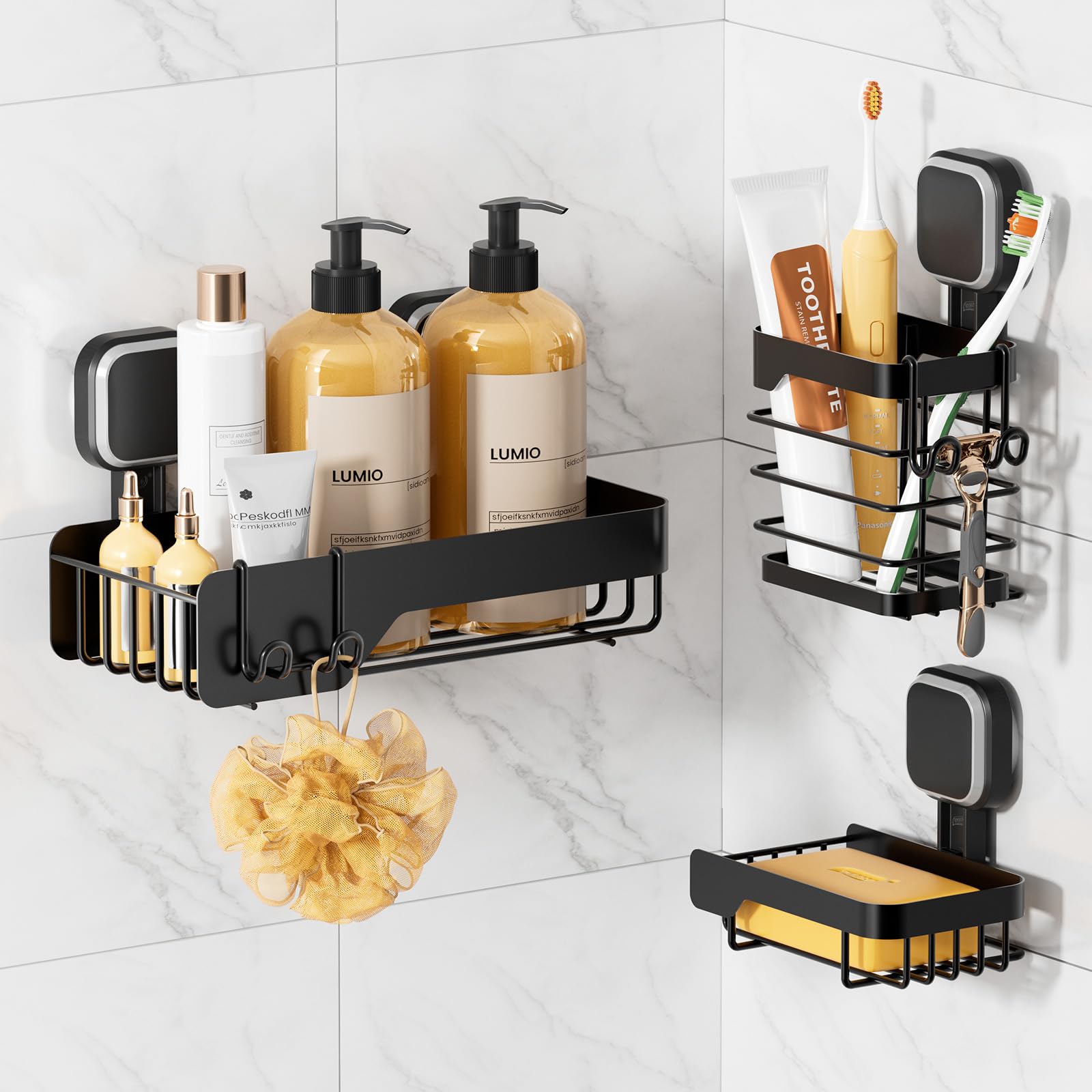 TAILI Etagere Douche Ventouse sans Perçage Porte Savon Douche,2 Pack Noir