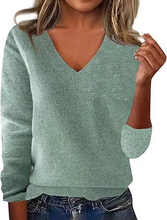 OIOLOYJM Fall Cashmere Sweaters for Women 2025 V Neck Long Sleeve Tops Knitted Pullovers Lightweight Merino Wool Sweater