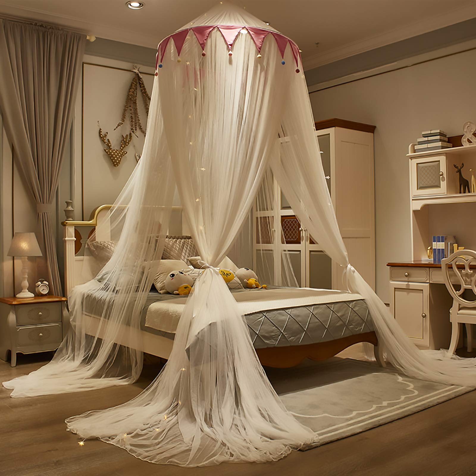 DMCE Cupola Tre Porte Zanzariera,per Indoor All'Aperto,Punture Anti Zanzare Facile da Installare Zanzariera Baldacchino del Letto-Rosa 120cm(47inch)