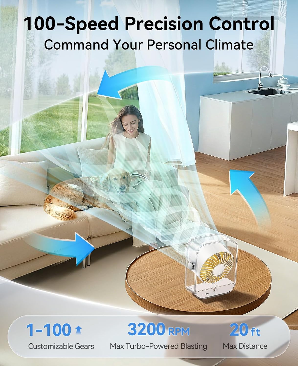 DIGIX Portable Desk Fan for Bedroom, 100 Speeds, 90° Rotation, Rechargeable image 3
