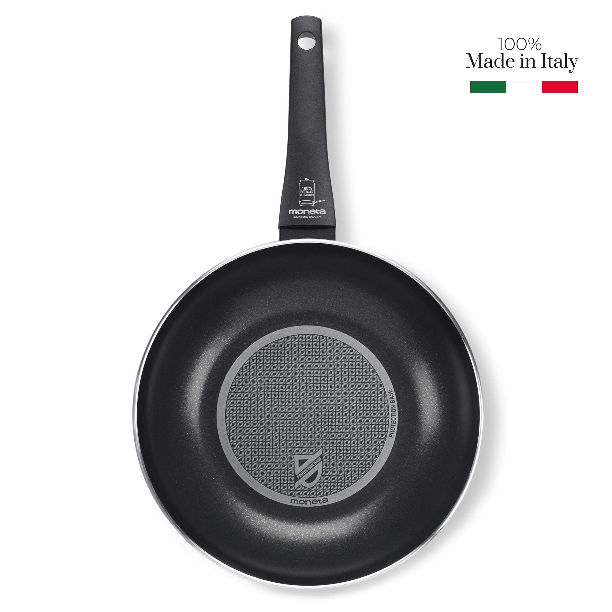 Moneta Recy Wok 28 cm Ricicla 52 Lattine, Net Induction, Nero, Corpo Alluminio 100% Riciclato