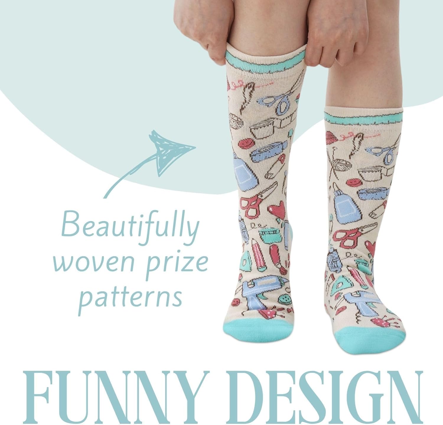 InnoBeta Craft Gifts for Women Socks, One Size Crew Socks, Quilting Quilt Crochet Knitting Gifts for Crafters Crafty Women on Birthday - I'd Rather be Crafting - Image 2