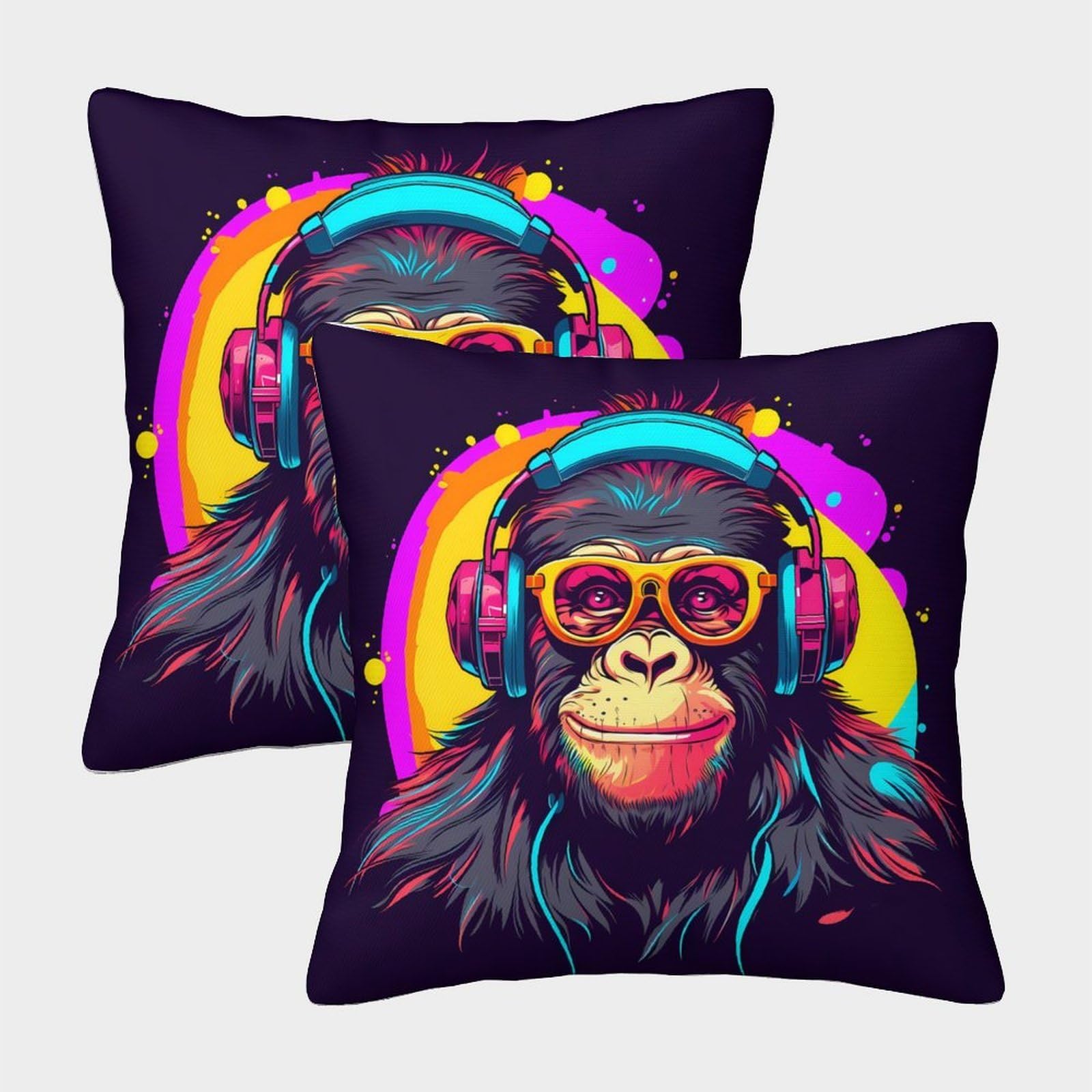 QFVANSIYO Trendy 3D Printed Monkey Pattern Microfiber Pillowcase Music Style Bedroom Decor Monkey Pillow Cover for Adults Teens 50x50cm