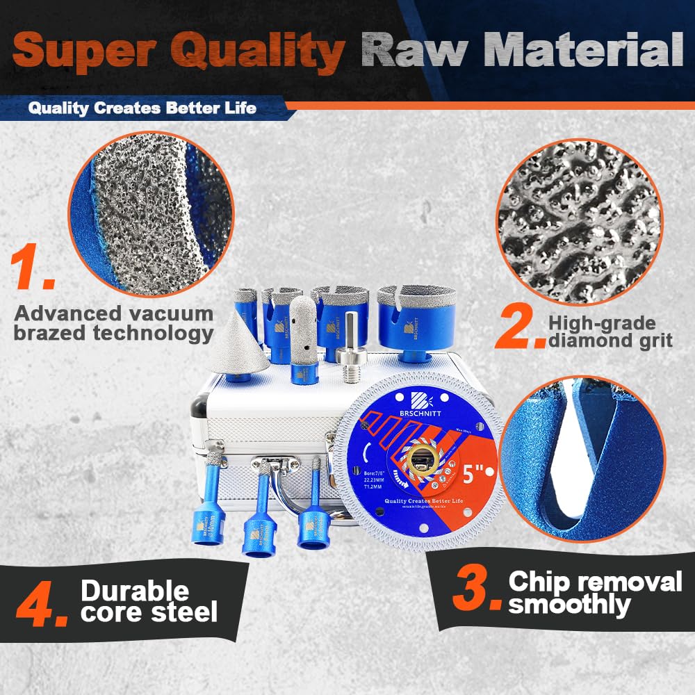 Juego de brocas de diamante (6/8/10/20/35/50/68MM 20MM Finger Bit Dry Drill Bit 50MM Chamfer Bit M14 Thread for Porcelain Tile Cerámic mármol granito 125 MM Blade