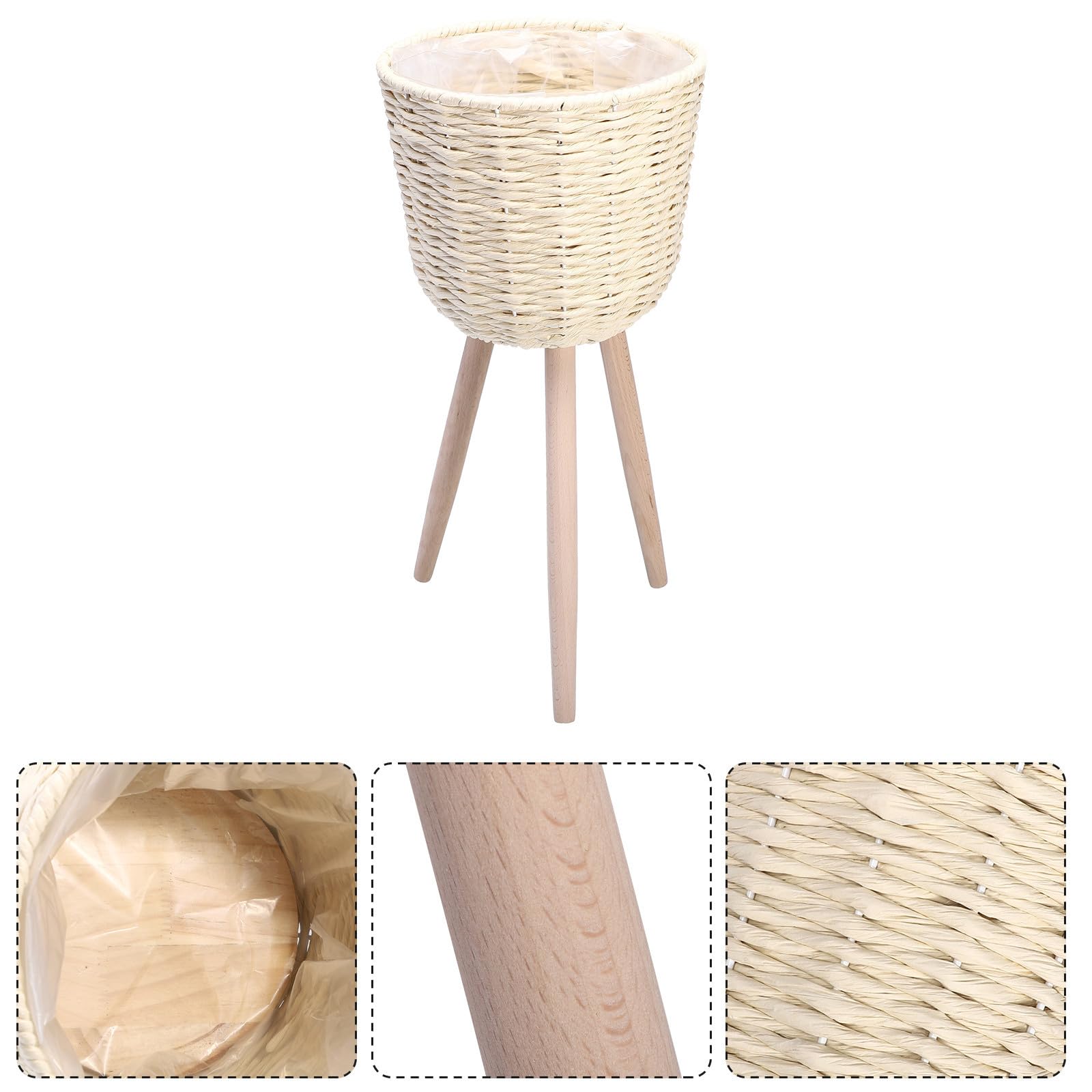 Vaso da Fiori da Pavimento in Rattan Beige, 1 Pezzo