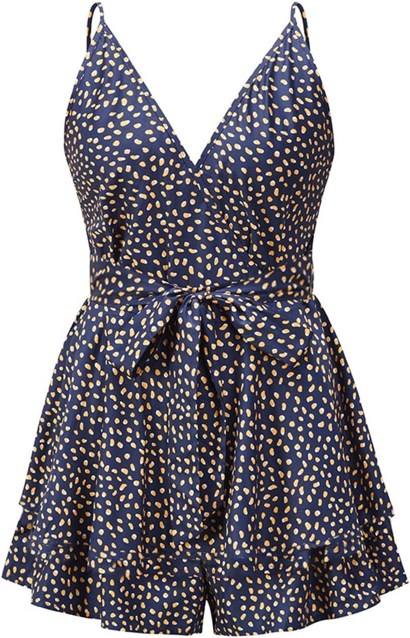 Fixmatti Women Spaghetti Strap Romper V Neck Backless Ruffle Chiffon Shorts Jumpsuit Playsuit - Image 6