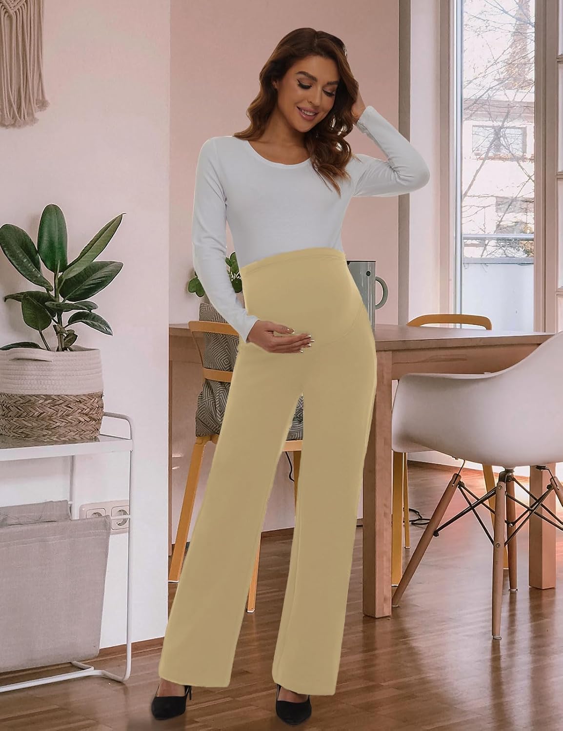 Tapata Women's Maternity Pants 28" 30" 32" Bootcut Dress Pants with Pockets Over Belly Pregnancy Work Pants Over-Bump Casual - Image 2