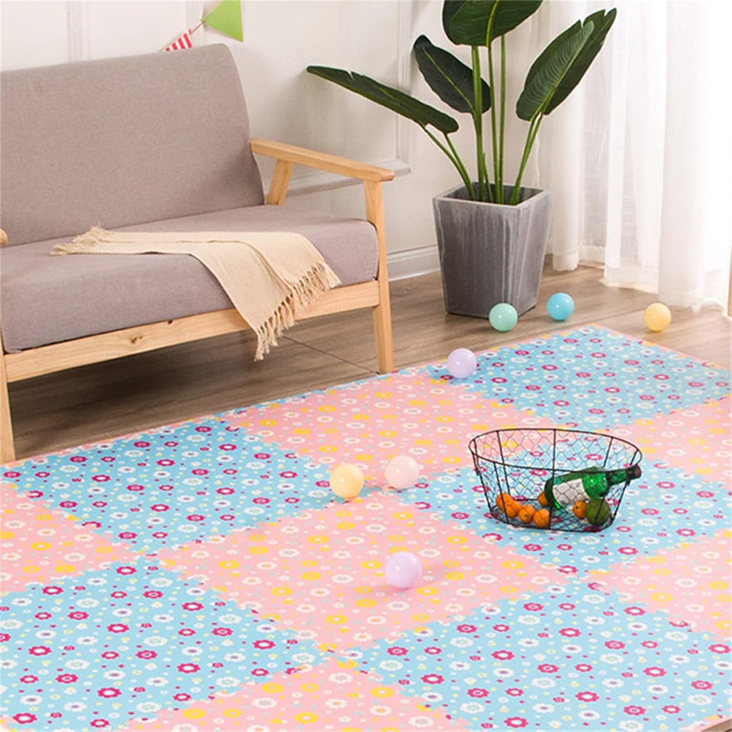 Interlocking Foam Tile Mats, Square Foam Floor Mat Tiles, Soft Comfort, Waterproof Non-Slip, Portable EVA Exercise Mat (24"X24"X0.4")(Blue+Pink,24p)