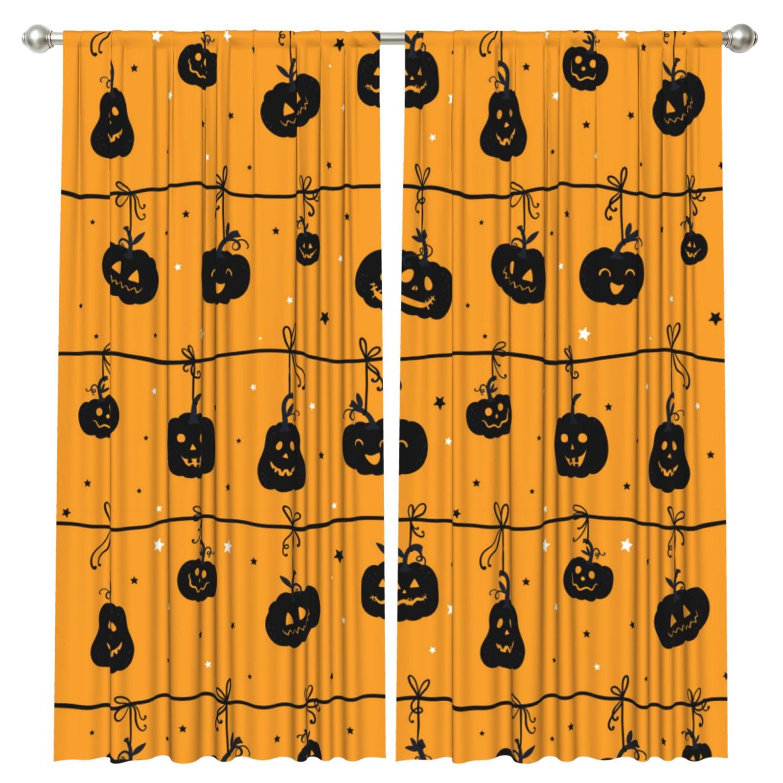 InOmak Halloween Pumpkin Orange, 2 Panels Window Curtains 52 x 84 Inch Blackout Curtains for Living Room Bedroom