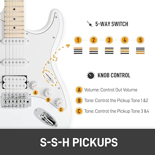 Miniatura 3 de Ktaxon Kit de guitarra eléctrica de 39 pulgadas para principiantes, pastillas HSS de 6 cuerdas de cuerpo sólido de tamaño completo para adultos,