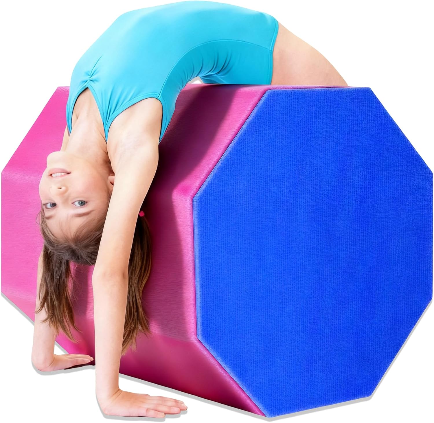 Gymnastics Octagon Tumbling Mat 24" x 26" / 19" x 23"with Carrying Handles, Somersault Backbend Trainer for Preschool Kids, Ideal for Home Gym, Cheerleading & Martial Arts (Purple/Pink, 19"x23")