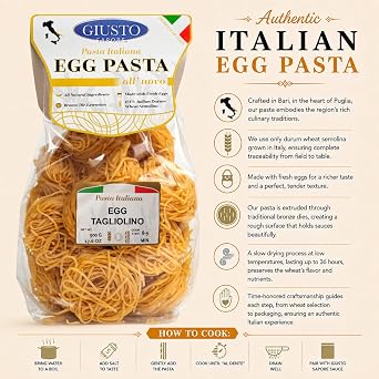 Giusto Sapore Classic Tagliolini All'Uovo Italian Egg Pasta Nest - 340g - Premium Bronze Drawn Durum Wheat Semolina Gourmet Pasta Noodles - Imported from Italy and Family Owned (Tagliolino, 1 Pack)