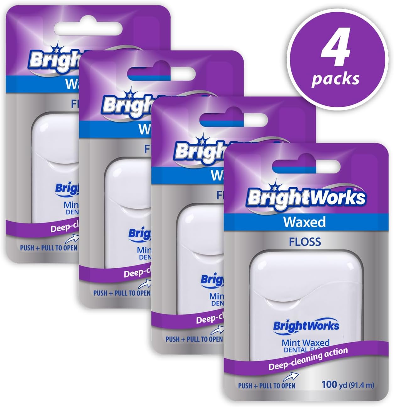 BrightWorks Dental Floss Mint Waxed - 100 Yards (Pack of 4)