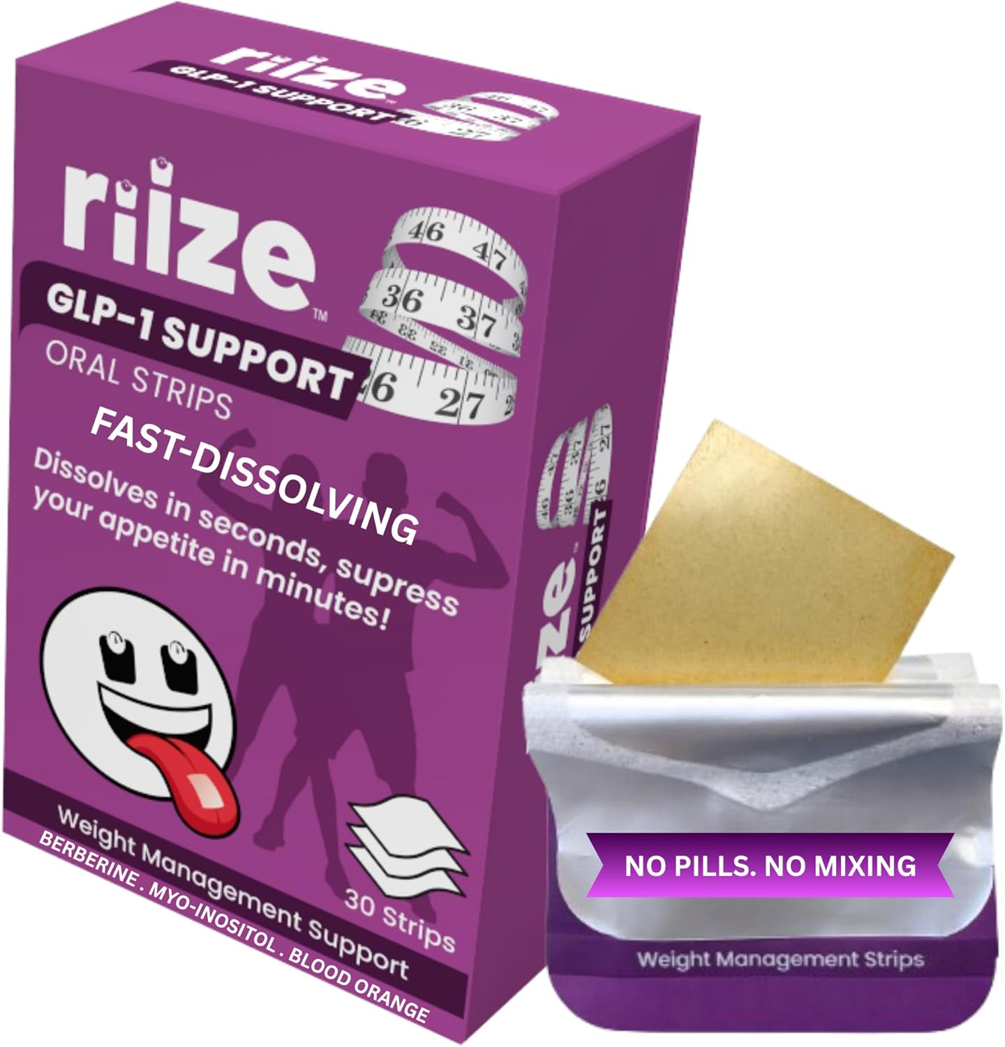 Riize GLP-1 Support Strips for Weight Management and Appetite Control - Fast-Dissolving Oral Strips with Berberine, Myo-Inositol & Blood Orange Extract - 1 Month Supply - 30 Count