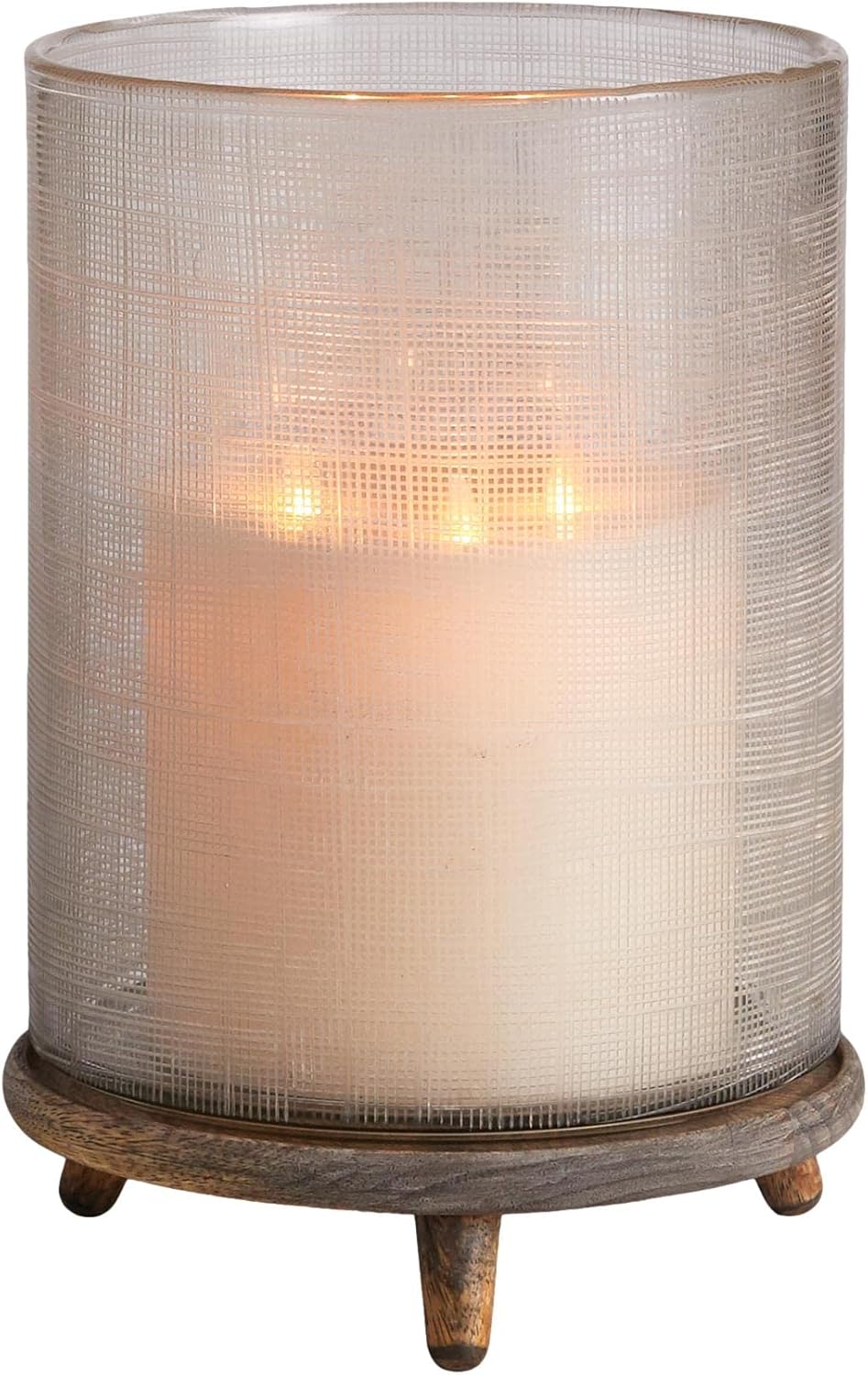 MY SWANKY HOME Romantic Elegant Etched Glass Hurricane Candle Holder Pillar Gray Wood Classic