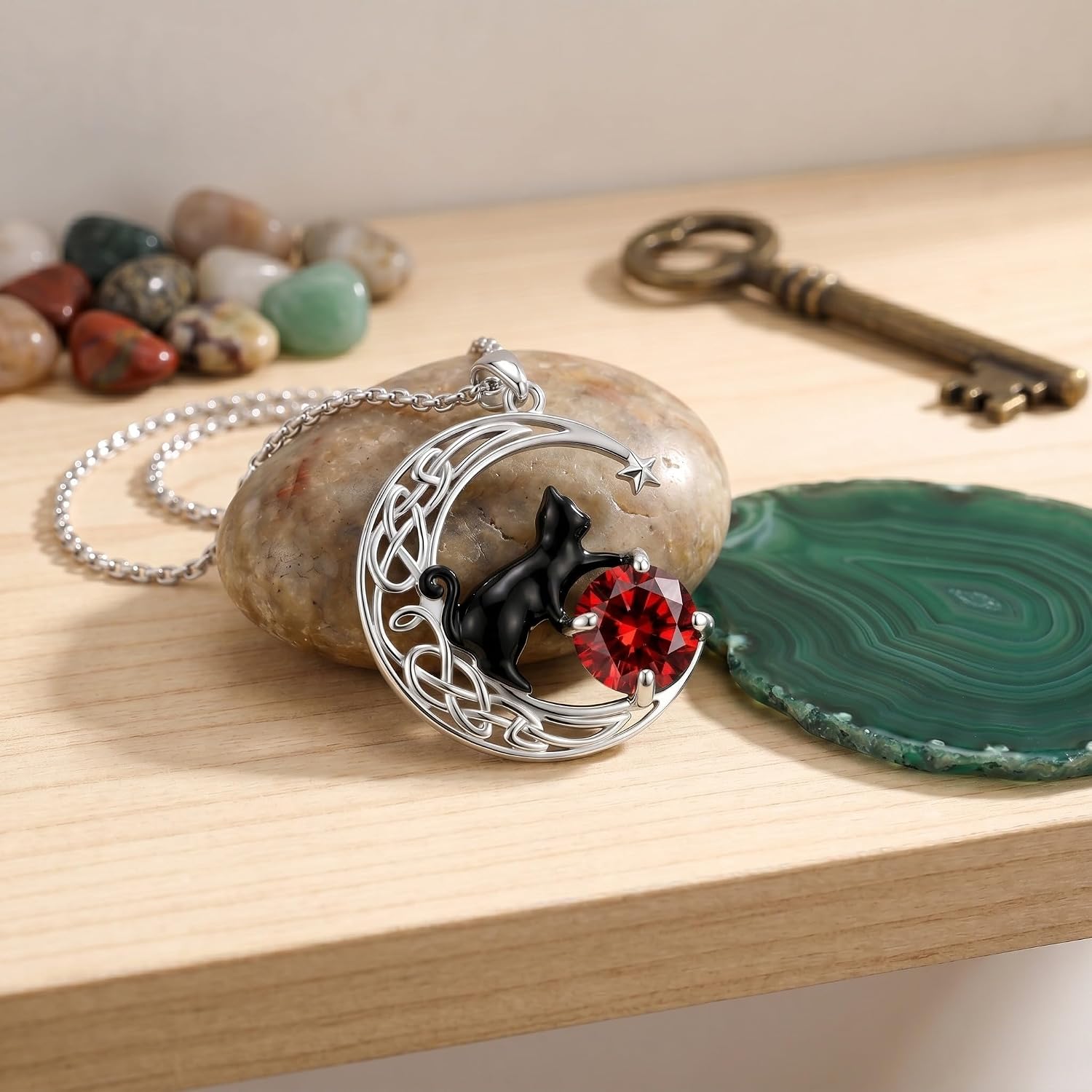 Poiuy Cat Necklace for Women Birthstone Jewelry Necklace Moon Pendant Jewelry for Mom Christmas Birthday Anniversary Mothers Valentines Day Cat Gift for Cat Lovers Mother Women Wife Her