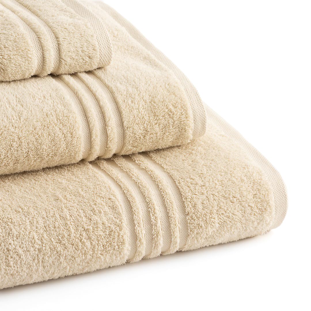 BOHEME | Lot de 3 serviettes premium 700 g/m² | Beige | 1(30x50) + 1(50x100) + 1(100x150) | 100% coton doux et absorbant | Séchage rapide | Lavables en machine | Utilisation quotidienne