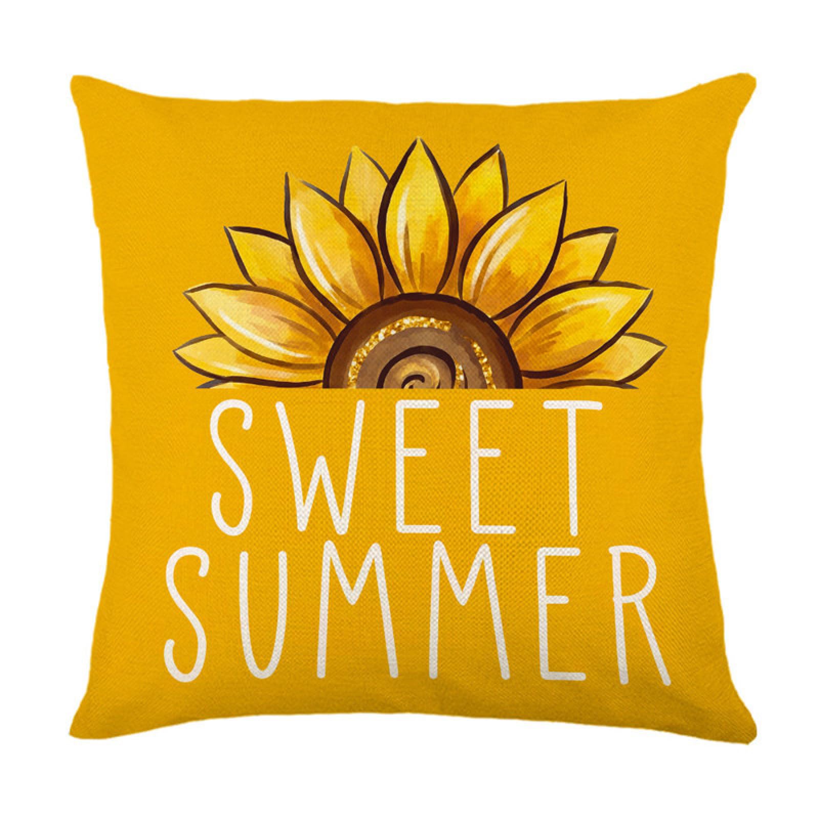 Cushion Covers 50cm x 50cm Sunflower Yellow Decorative Pillows with Invisible Zipper Garden Cushions Square Linen Scatter Cushions Comfortable Breathable Pillow Cover