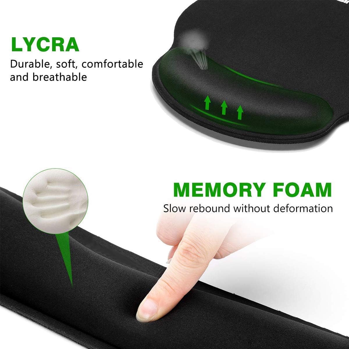 Wetest Keyboard Wrist Rest and Mouse Pad with Wrist Support, 2 Pack Upgrade Memory Foam Set for Computer/Laptop/Mac, Durable & Comfortable & Lightweight for Easy Typing & Pain Relief ( Black (SB1)