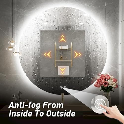 Miniatura 5 de FTOTI Espejo redondo LED de 24 pulgadas, espejo de baño iluminado con retroiluminación, espejo redondo montado en la pared de 6000 K con luces,