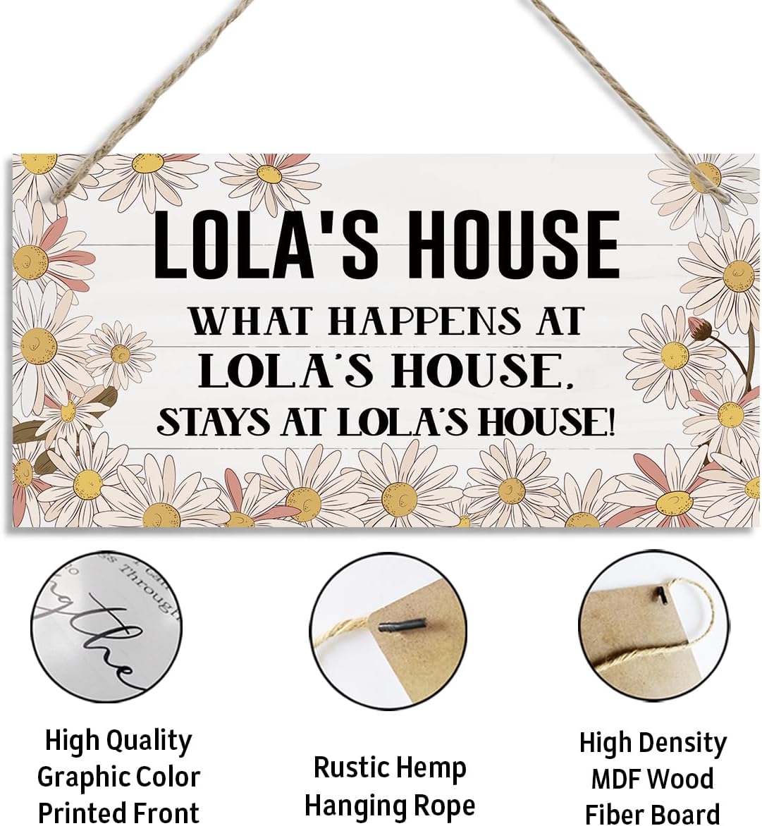 Lola's House Sign, Lola Home Decor Gifts, Grandma Gift, Decorative Hanging Wall Plaque Wood Sign, Farmhouse Decor for Front Door Living Room, Family Decor, Lola Gifts for Mother's Day Birthday Christmas - Image 3