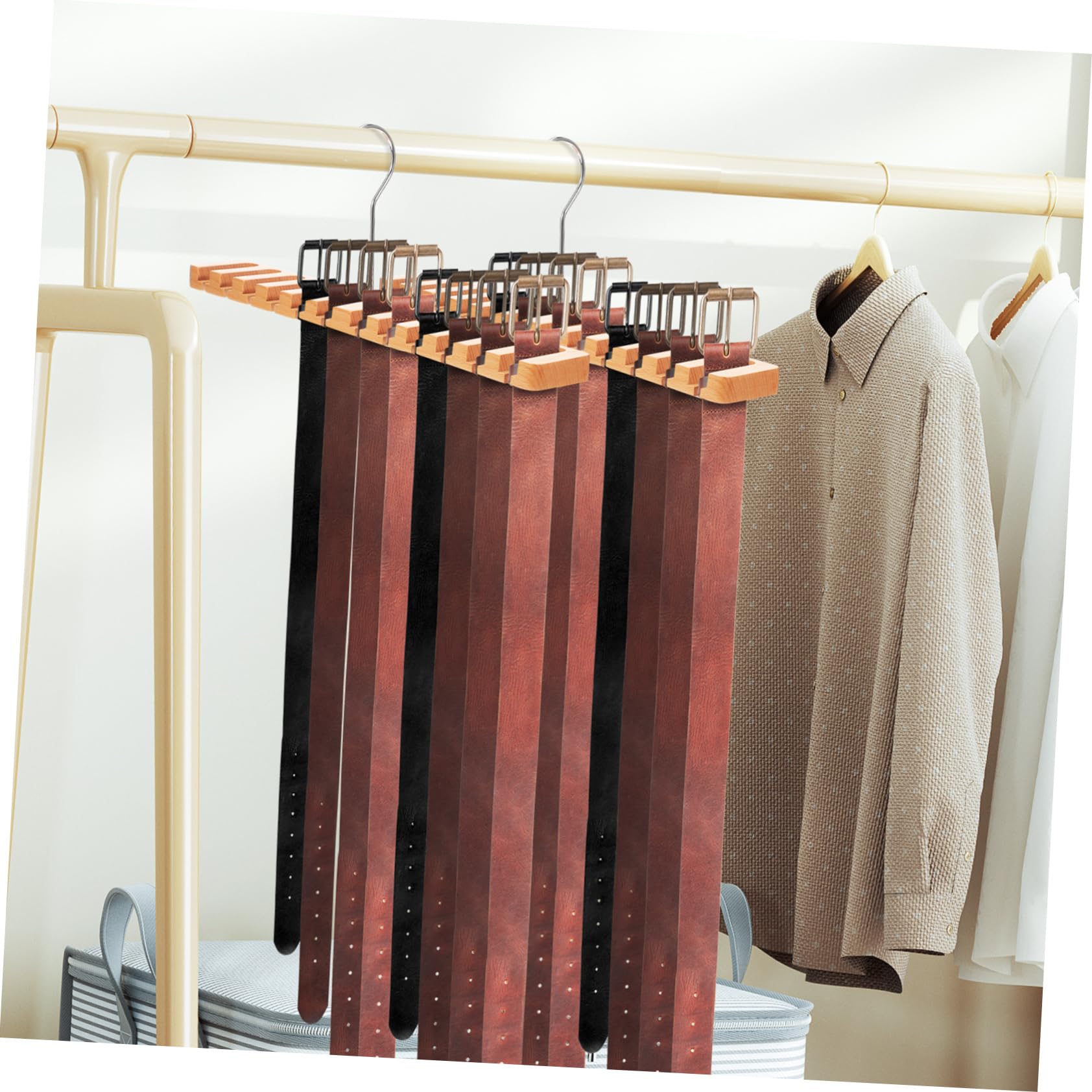 Gürtel- und Krawatten-Organizer aus Holz für Schrank, Beige, 2 Stück