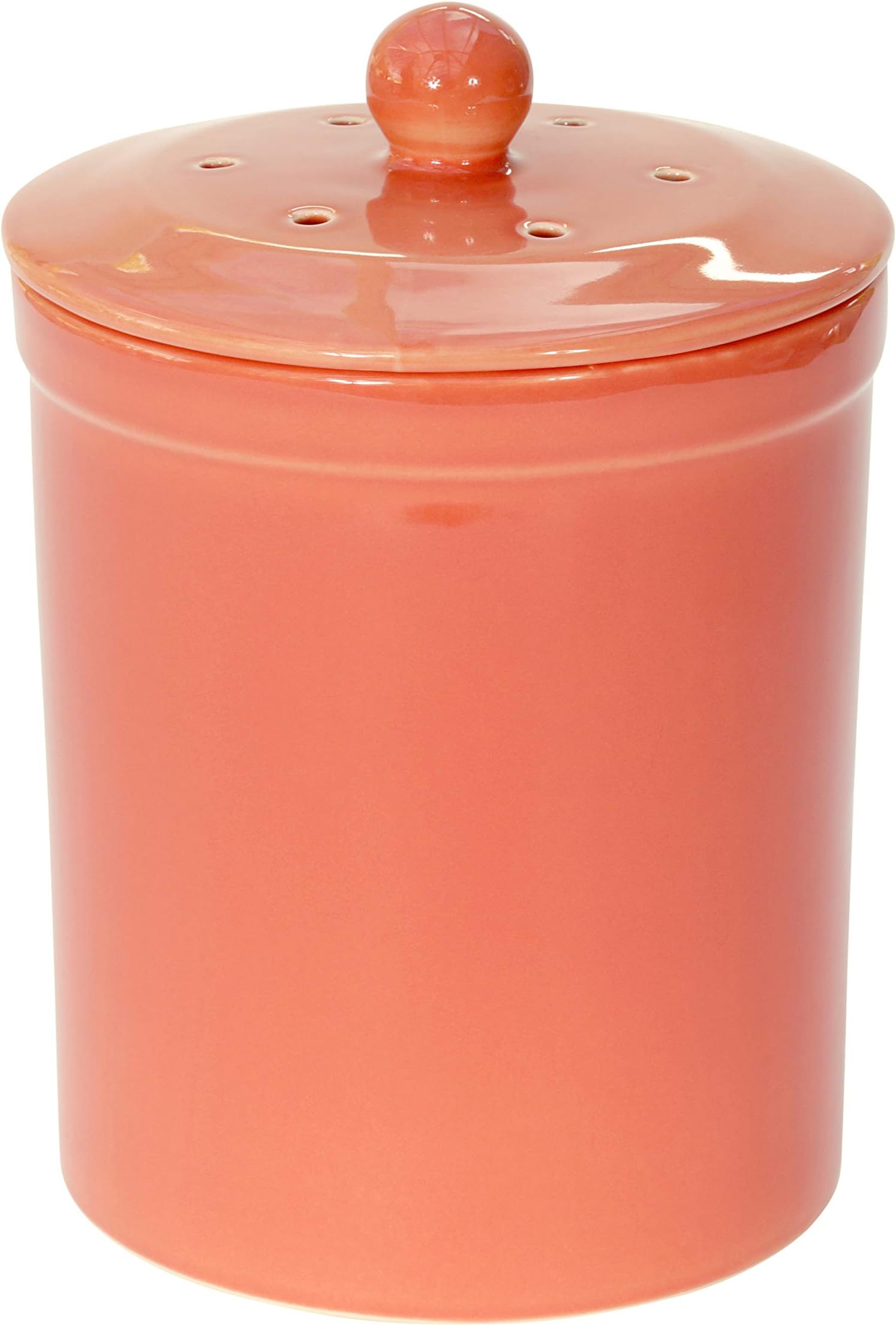 Orange/Terracotta Red Ceramic Compost Caddy - Melbury Kitchen Ceramic Compost Bin for Food Waste Recycling