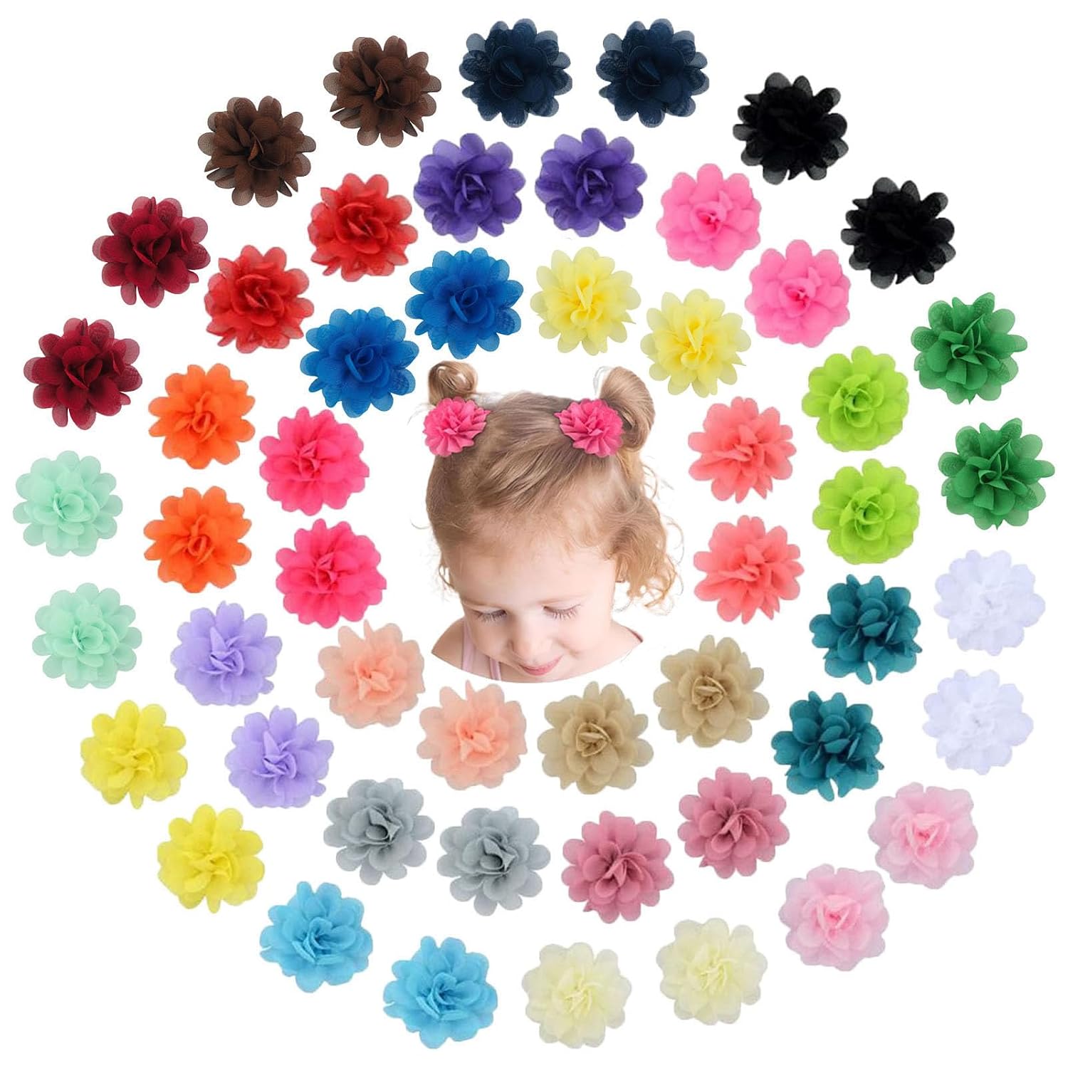 52PCS Chiffon Flower Hair Clips Baby Girls Fully Lined Non Slip Hairpins Hair Accessories for Kids Women Newborns Infants Toddlers Gifts
