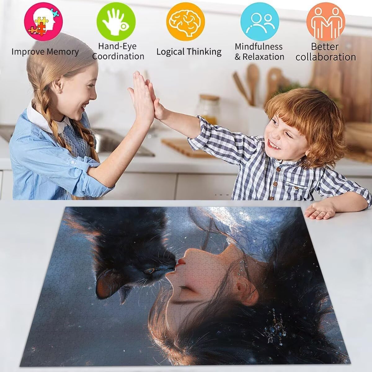 Puzzle Erwachsene 2000 Teile Frau Katze Educa Jigsaw für Kinder ab 8 Jahren Mädchen Jungen, Erwachsene Impossible Klassische Puzzles Schwer, Anspruchsvoll Spielspaß, Als Familienspiel 70x99cm t-828
