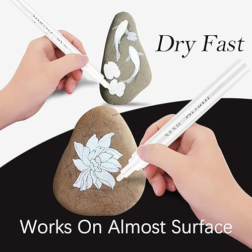 Miniatura 7 de SFAIH Marcadores de pintura acrílica blanca  Marcadores de pintura  Paquete de 8 marcadores acrílicos para pintura de rocas, madera, metal, tela,