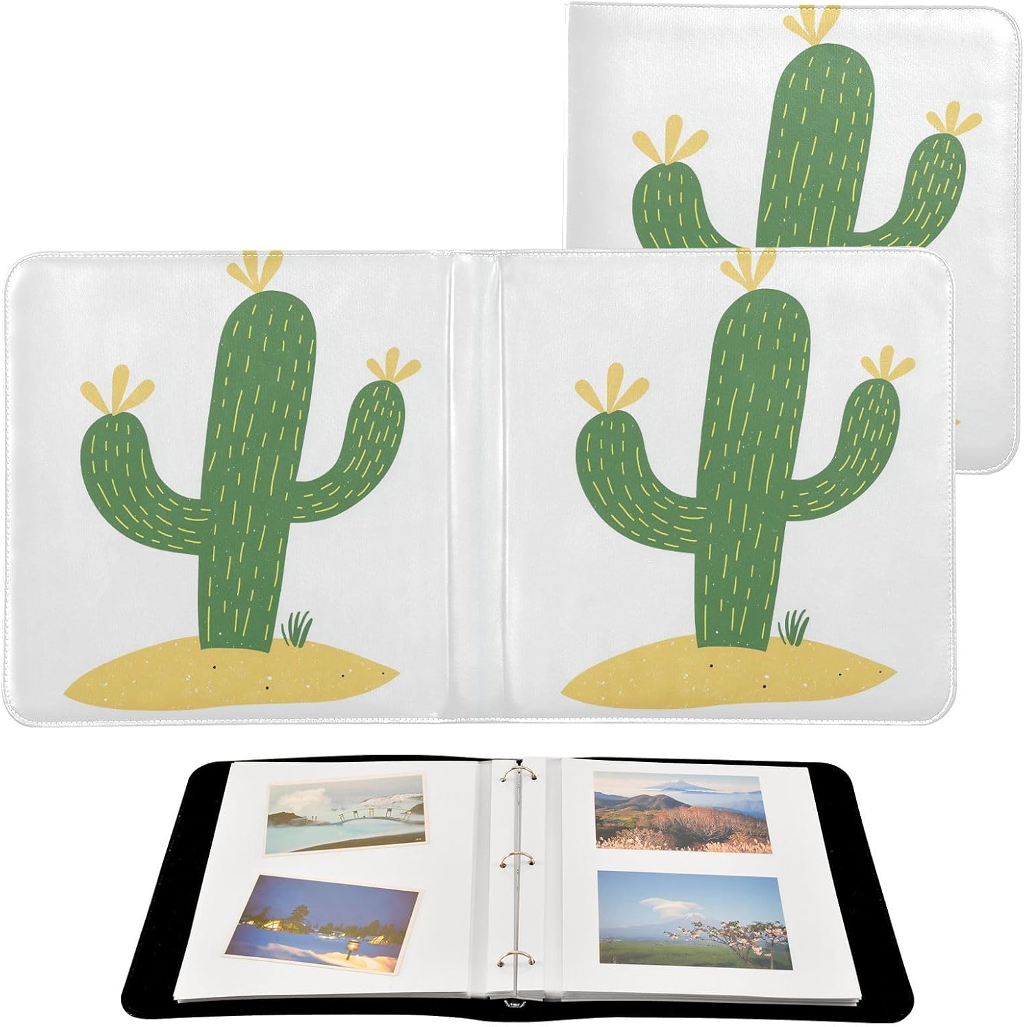 Saguaro Cactus Sand White Leather Photo Album Self Adhesive Pages Scrapbook Album 3 Ring Binder Waterproof Photo Book for Girls Boys Baby Couples