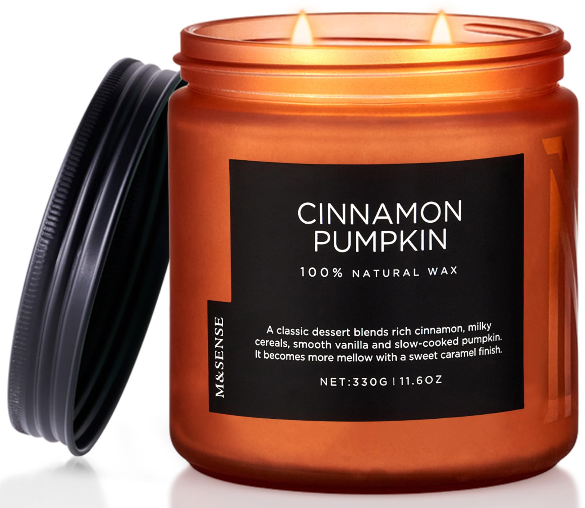 Candela profumata alla cannella e alla zucca, candele naturali in cera di soia per la casa, candela a 2 stoppini, 70 ore di combustione, Bougie parfumée à la citrouille de cannelle 2 bougies Wick